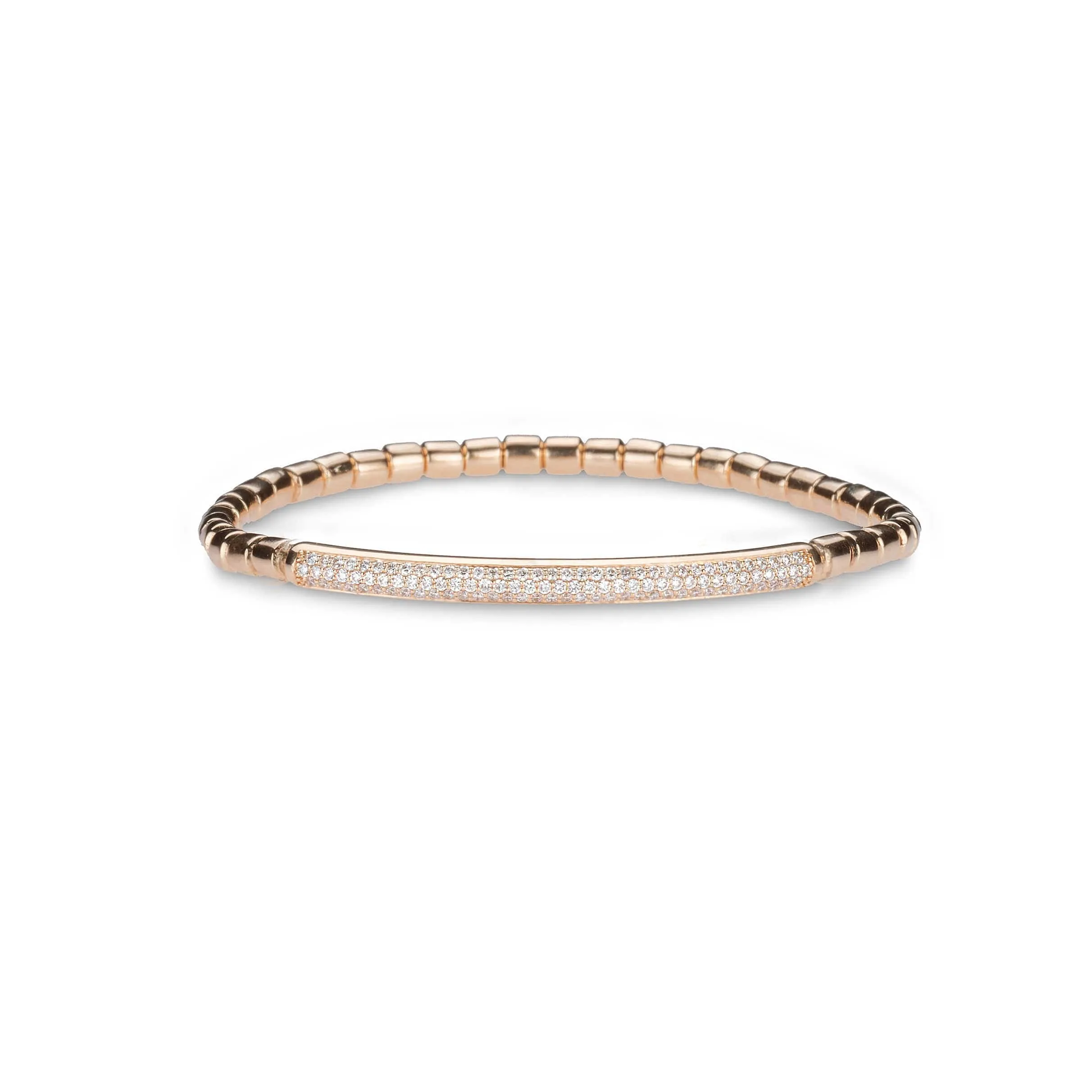 14K & 18K Gold and Three Row Micro-Pave Bar ID Stretch Bracelet