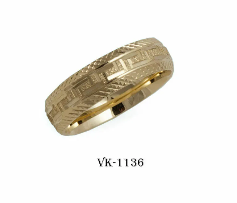 14k Solid Gold Elegant Ladies Modern Distress Finish Flat Band 6mm Ring VK1136v