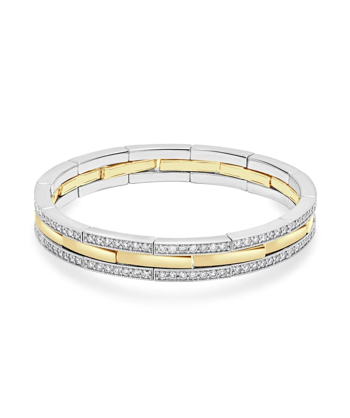 14K White & Yellow Gold Diamond Border Stretch Bracelet