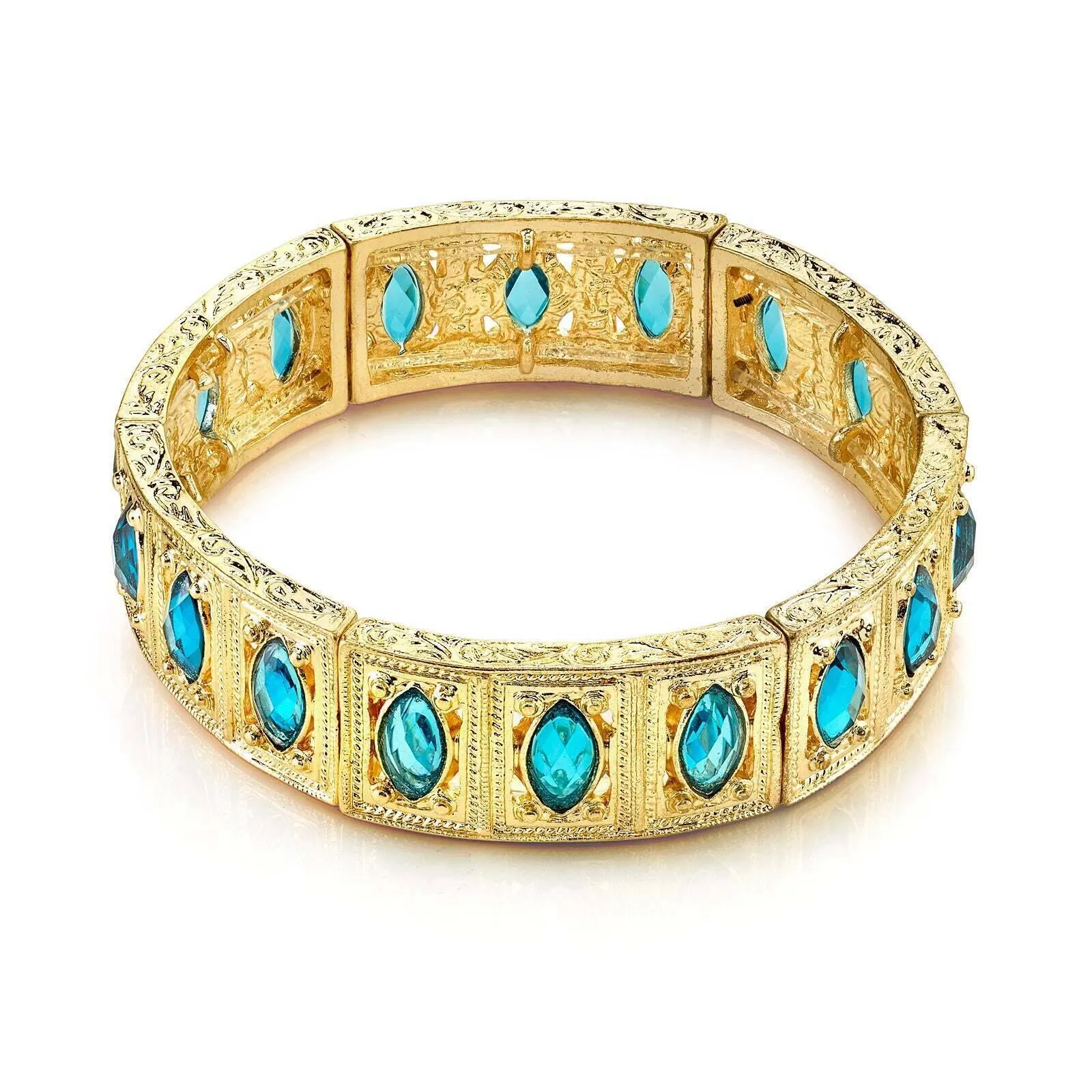 1928 Jewelry Aqua Blue Navette Stone Stretch Bracelet