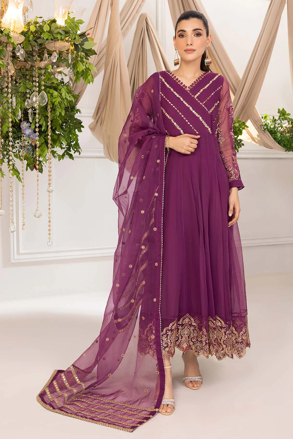 3-Pc Organza Gown With Rashim Lining and Organza Dupatta CMA23-12