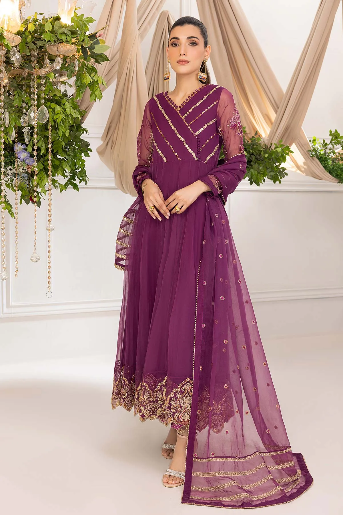 3-Pc Organza Gown With Rashim Lining and Organza Dupatta CMA23-12