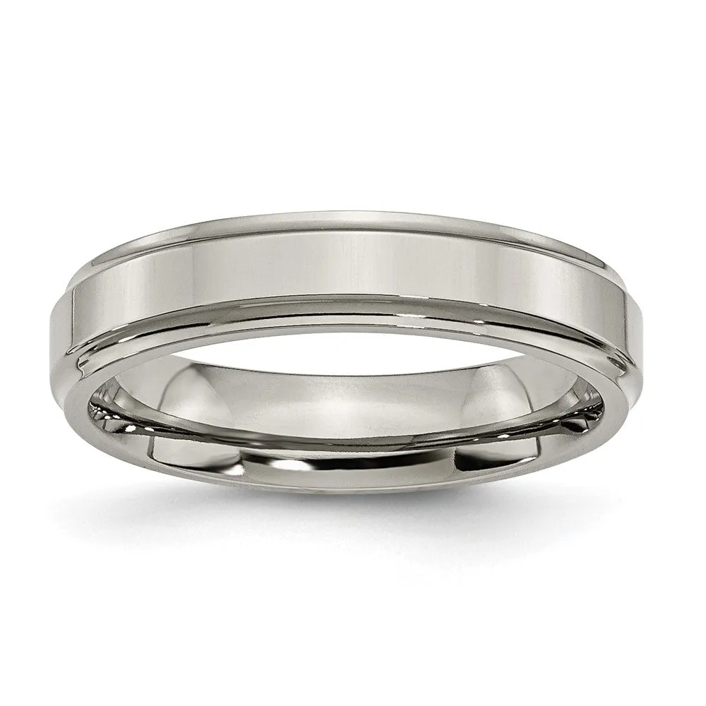 5mm Titanium Polished Flat Ridged Edge Standard Fit Band