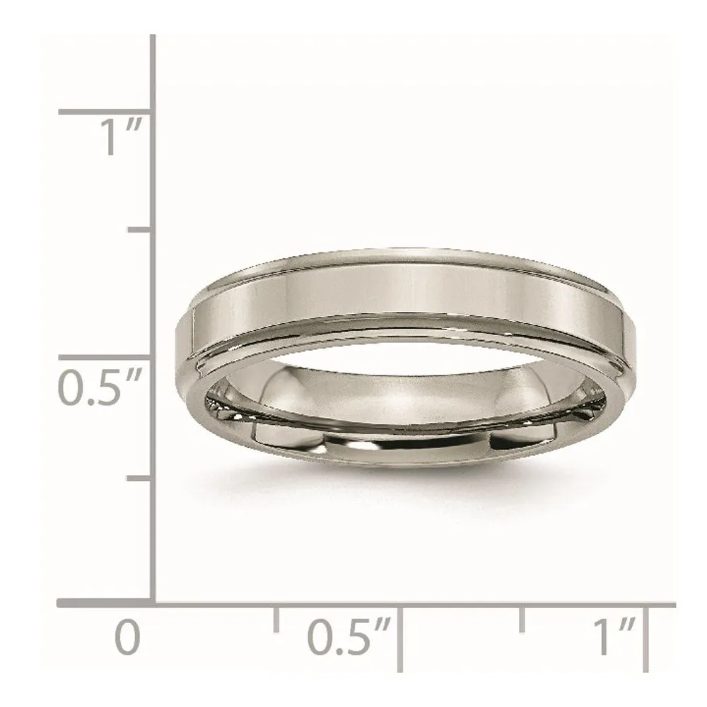 5mm Titanium Polished Flat Ridged Edge Standard Fit Band