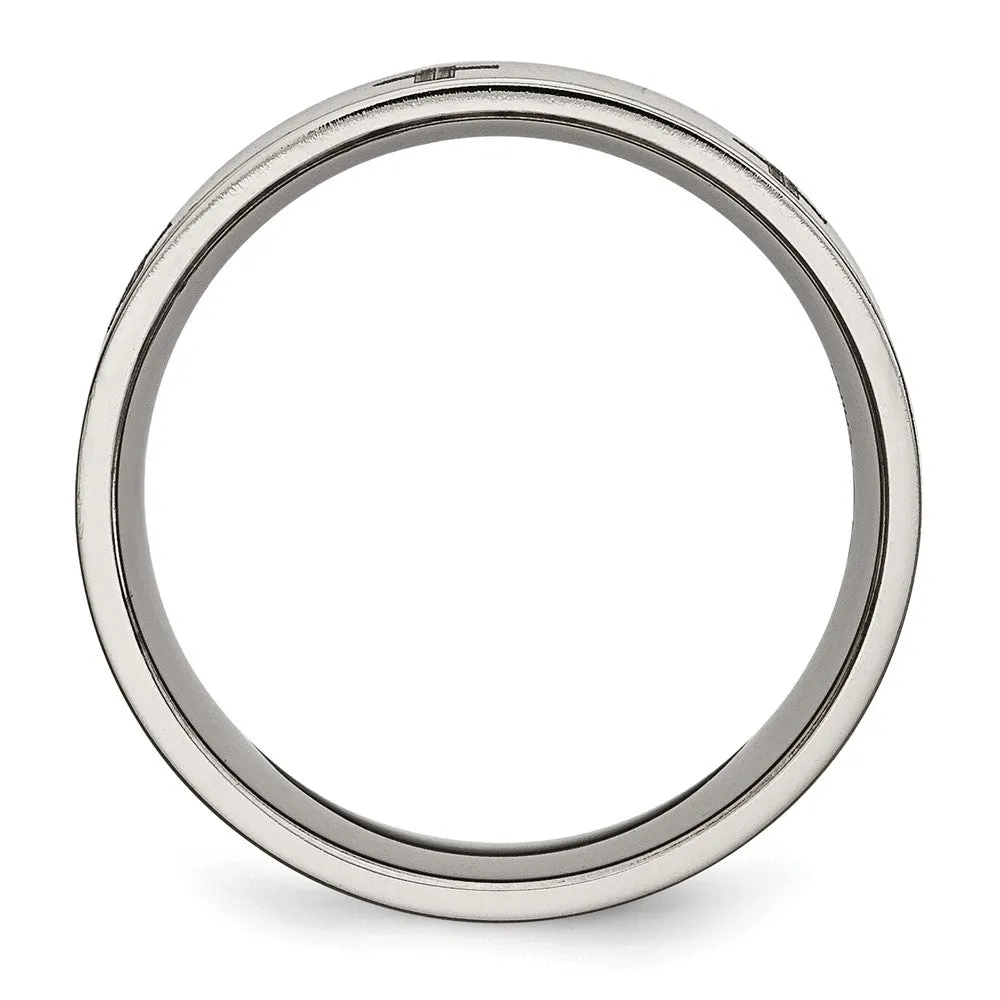 8mm Titanium Brushed & Lasered Cross Flat Standard Fit Band