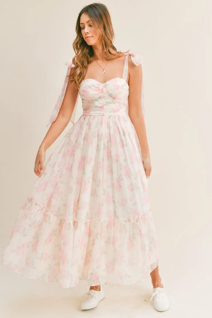 Abigail Pink Roses Midi Dress