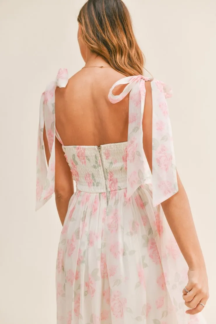 Abigail Pink Roses Midi Dress