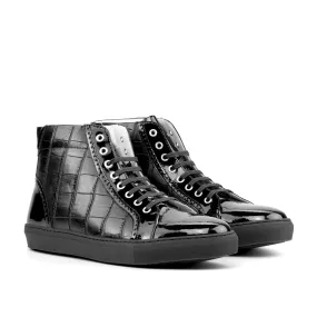 Ambrogio Bespoke Men's Shoes Black Exotic Alligator / Patent Leather High Kicks Sneakers (AMB2262)