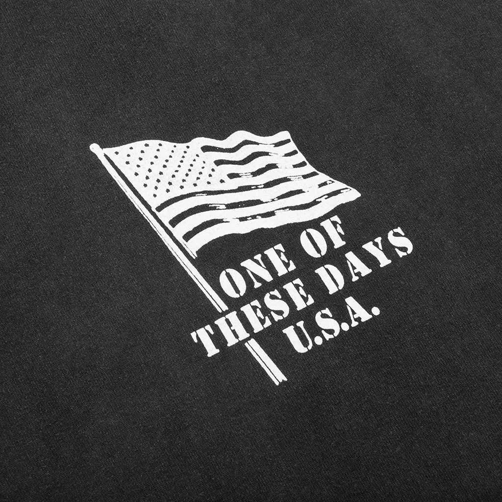 American Flag Cowboy Long Sleeve Tee - Washed Black