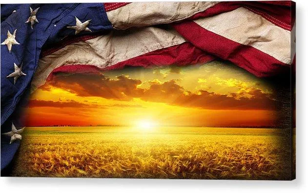 American Flag Harvest Sunset - Acrylic Print