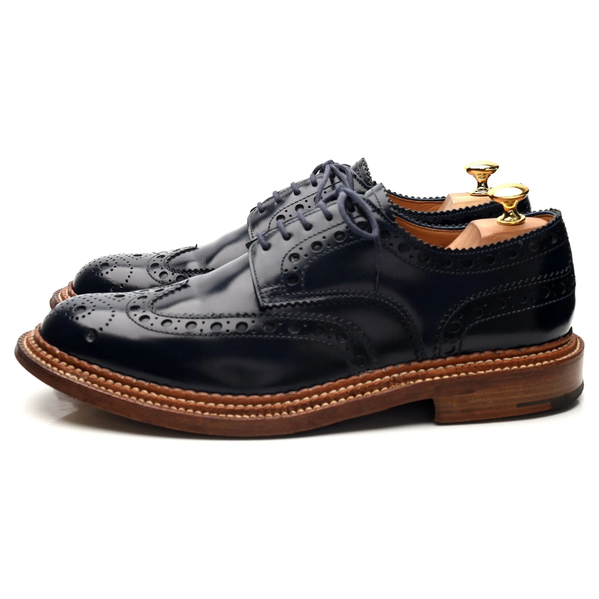 'Archie' Triple Welt Navy Blue Leather Derby Brogues UK 10 G