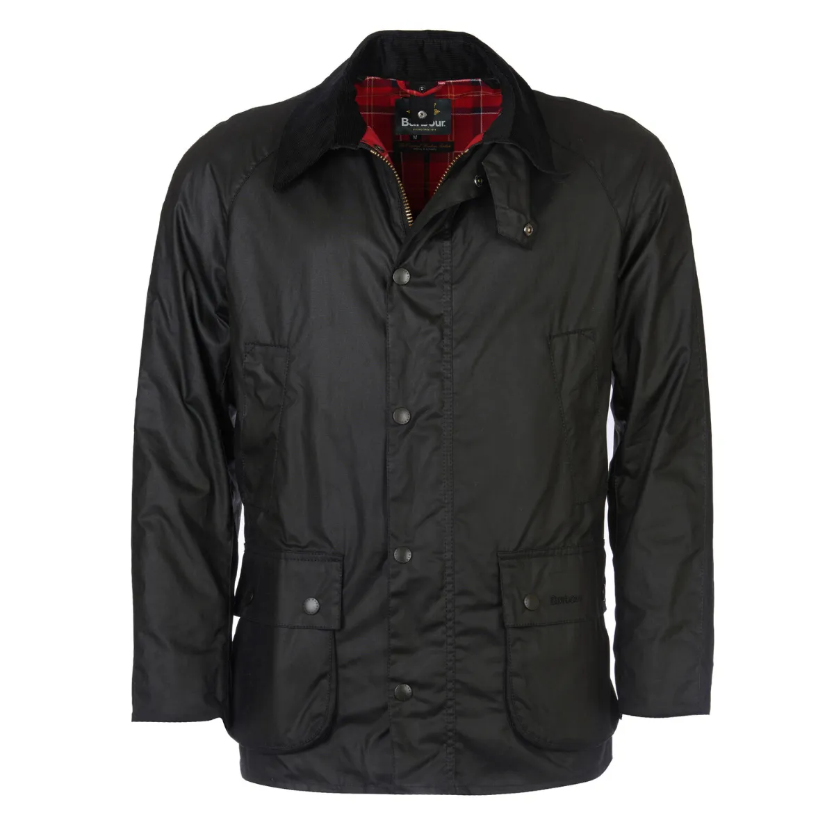 Barbour Ashby Men's Waxed Jacket | Black (Cardinal Red Tartan lining)