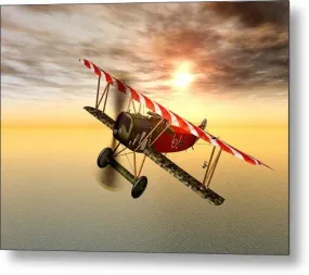 Biplane In The Sunset - Metal Print