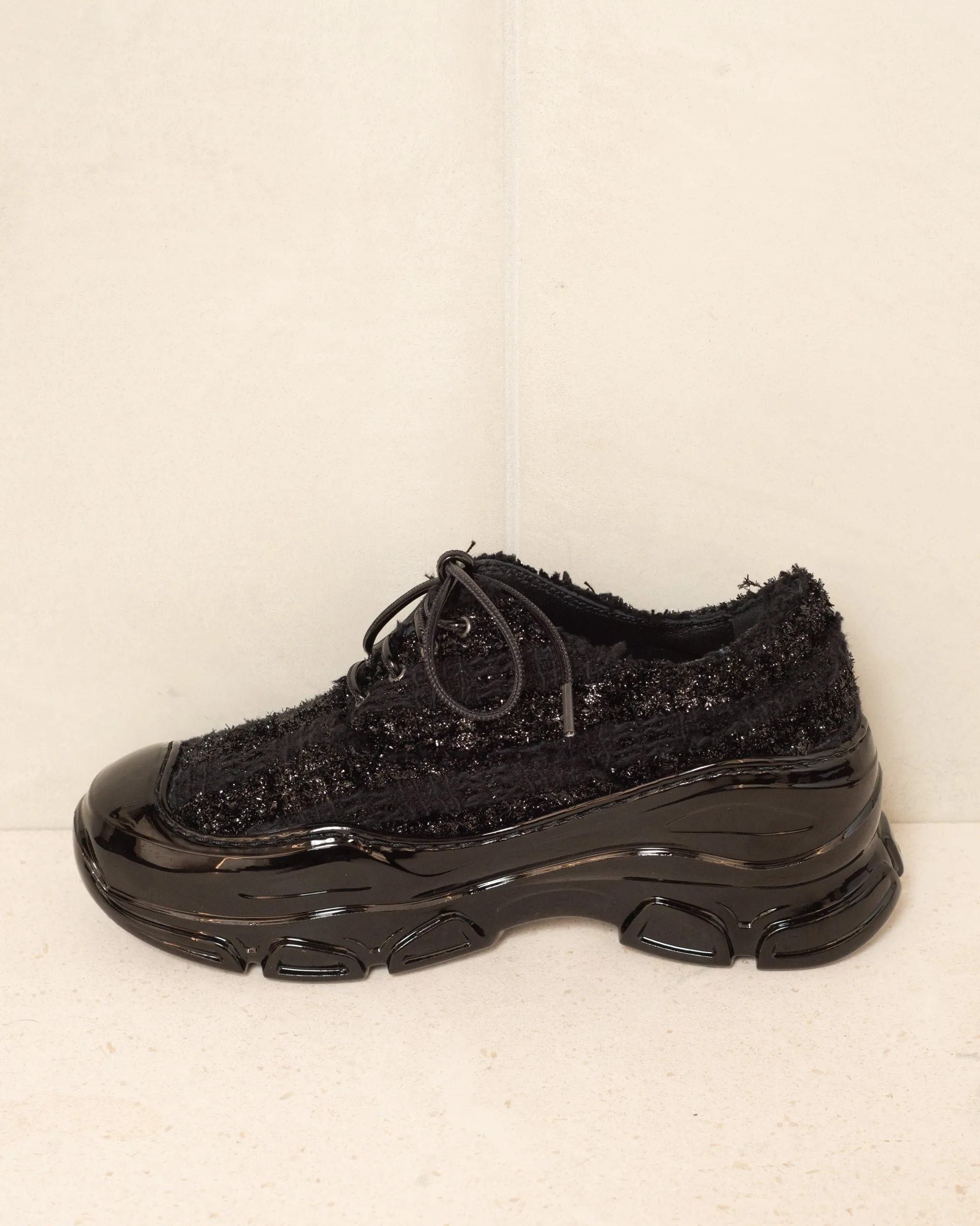 Black Tinsel Tweed Tracker Sneakers