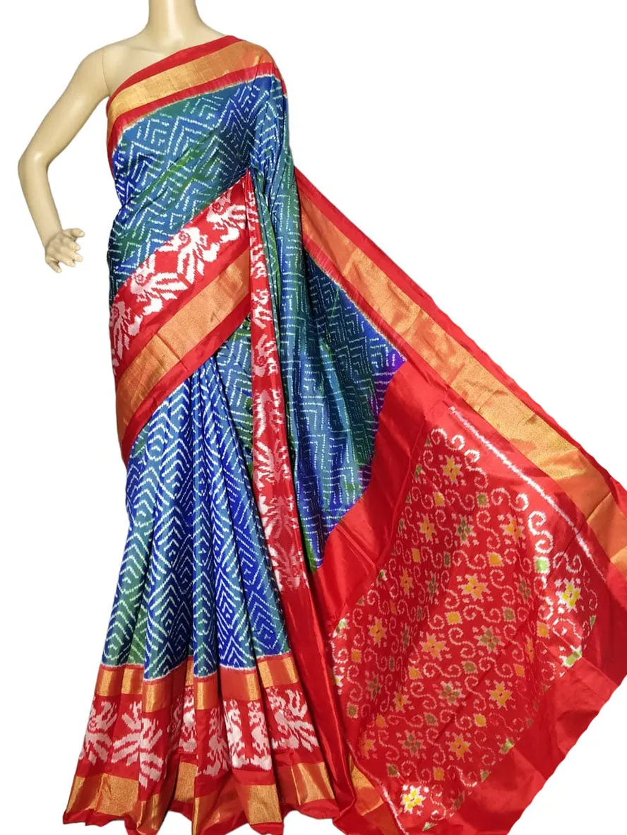 Blue Handloom Ikat Pure Silk Saree