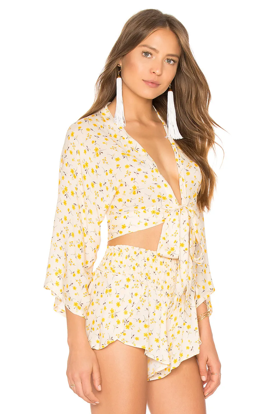 Blue Life Wrap Crop Top Mellow Yellow Floral