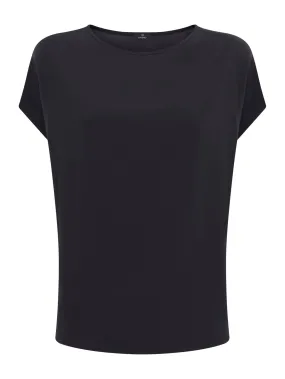 Blusa con Manica Kimono in Ecoseta - Nero