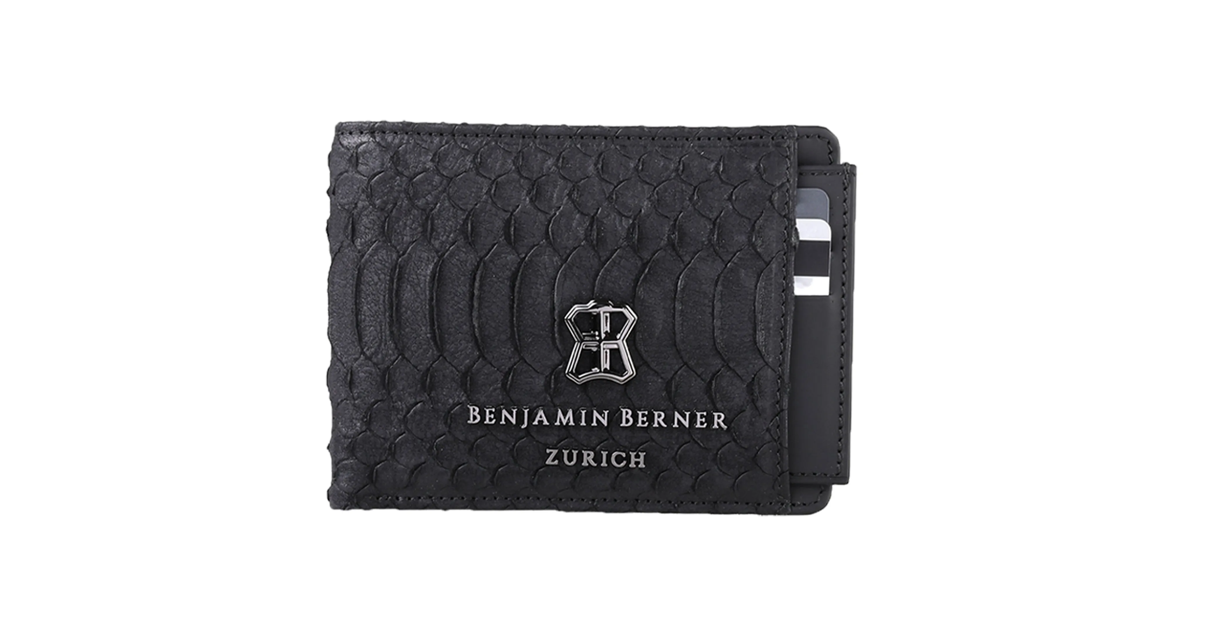 BNJ WALLET WITH SEPARATE CARD HOLDER  BLACK PYTHON CUT MATT NAPPA