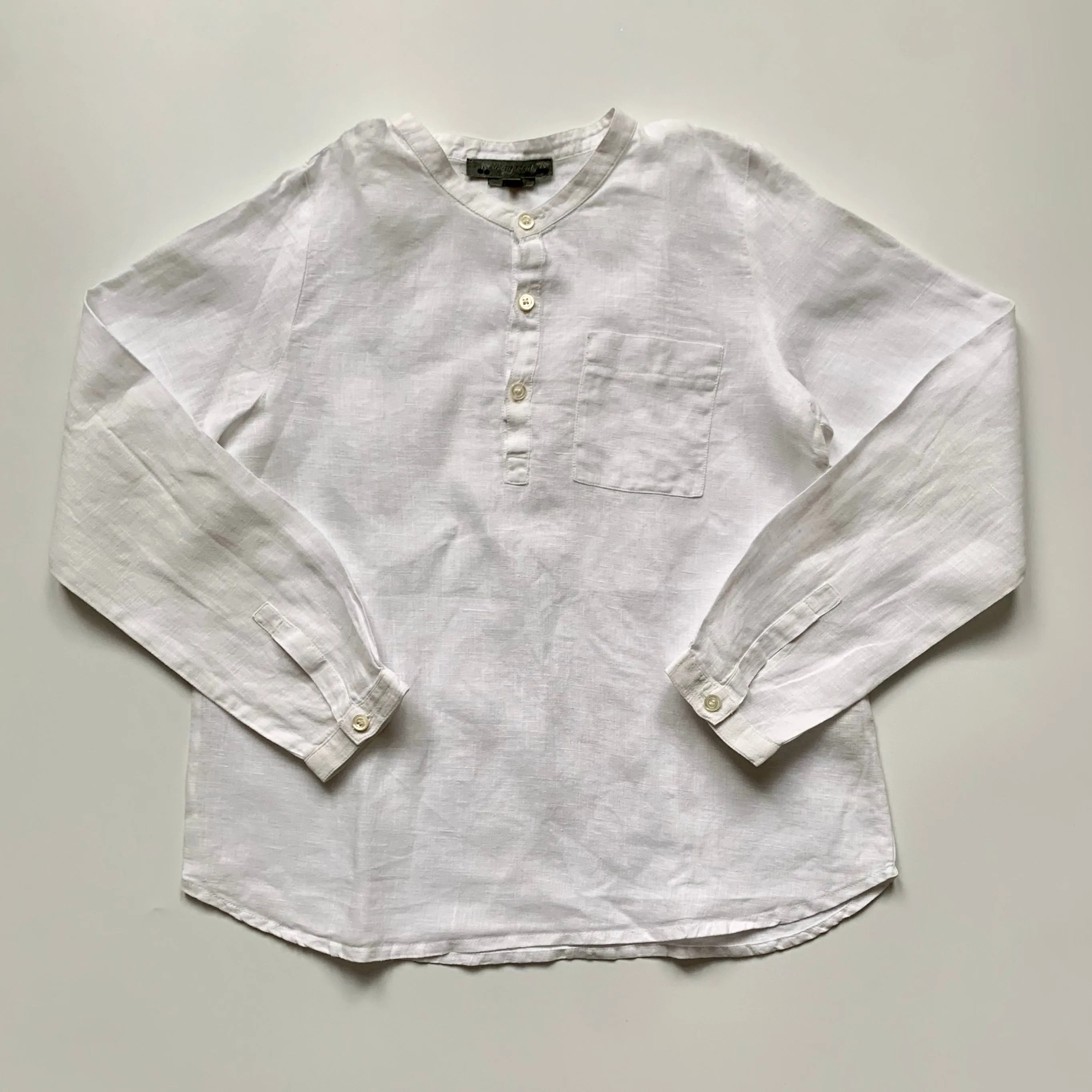 Bonpoint Collarless White Linen Shirt: 10 Years