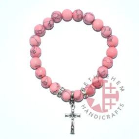 Bracelet Rosary, Coral Pink Stone Beads 8mm