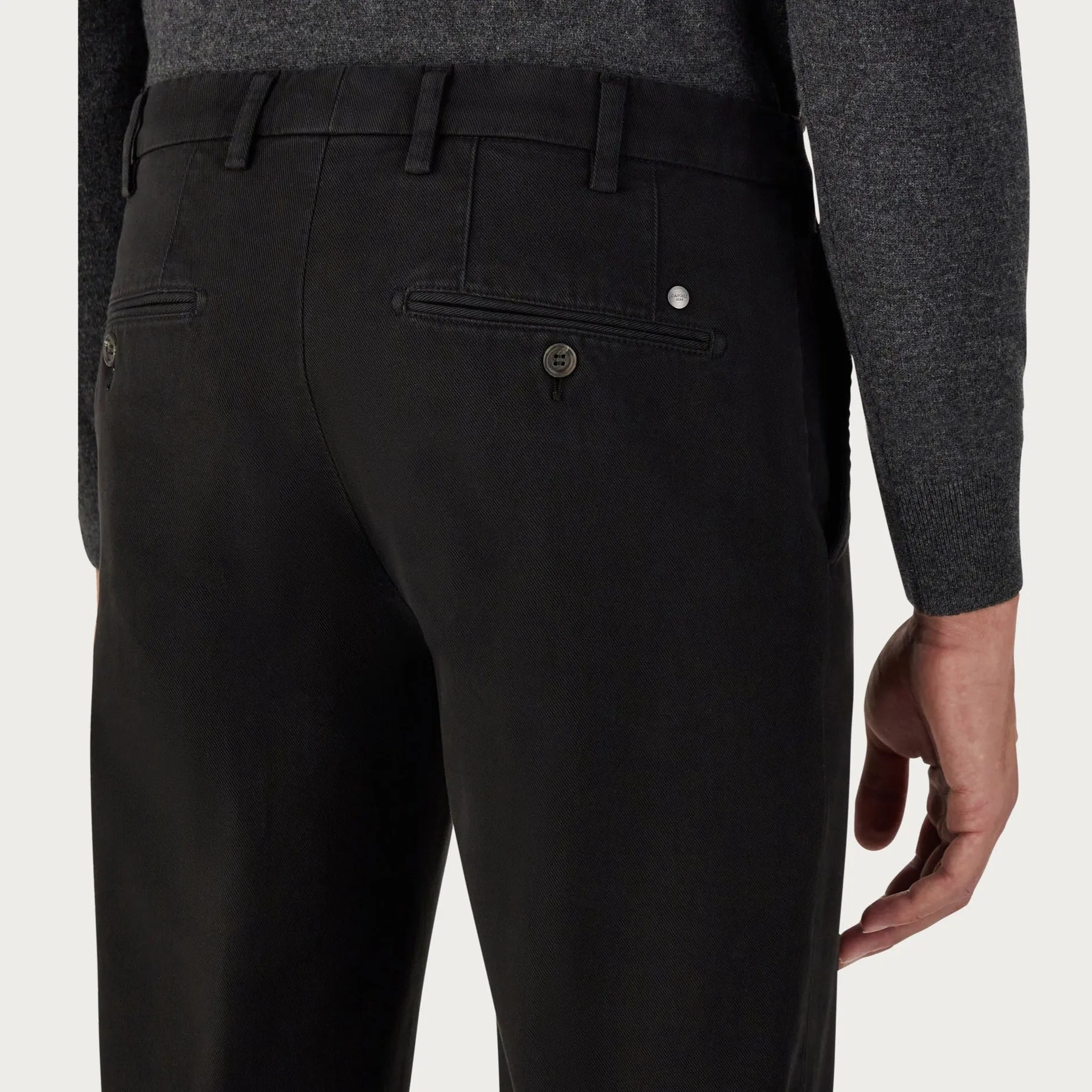 Canali Black Garment Dyed Cotton Twill Chinos