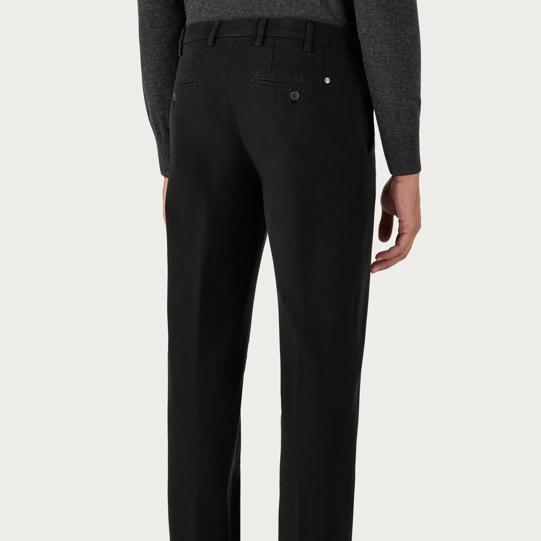 Canali Black Garment Dyed Cotton Twill Chinos