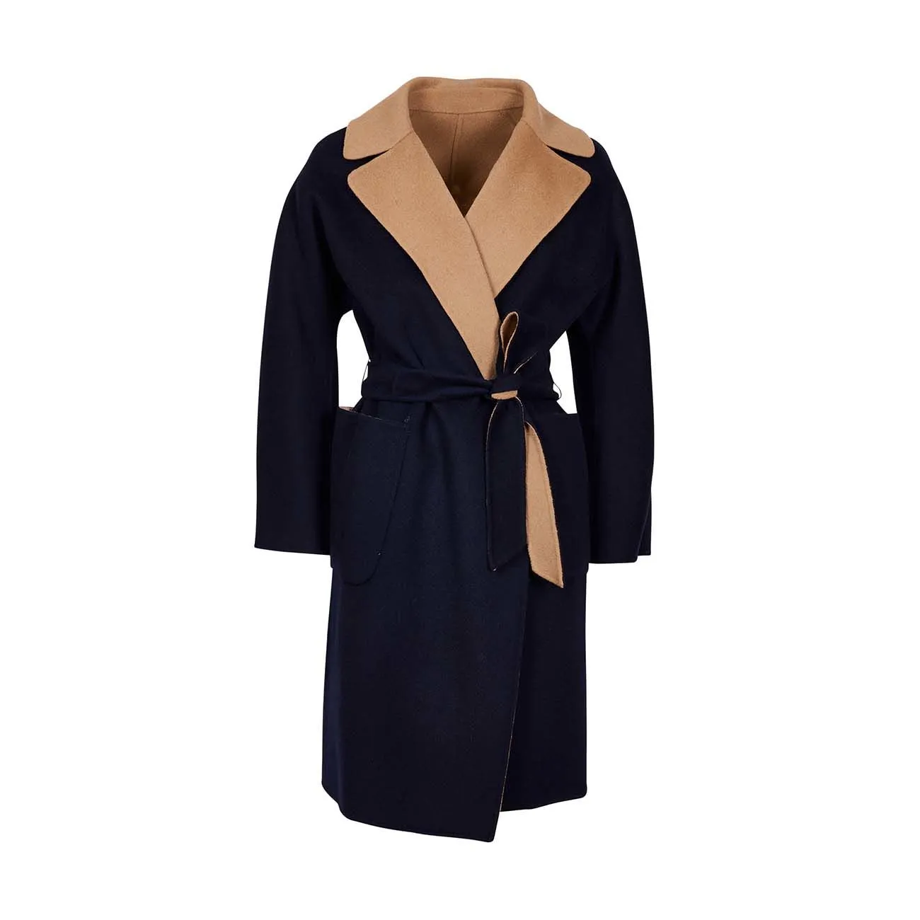 CAPPOTTO RAIL REVERSIBILE IN LANA DOPPIATA Donna Navy Cammello