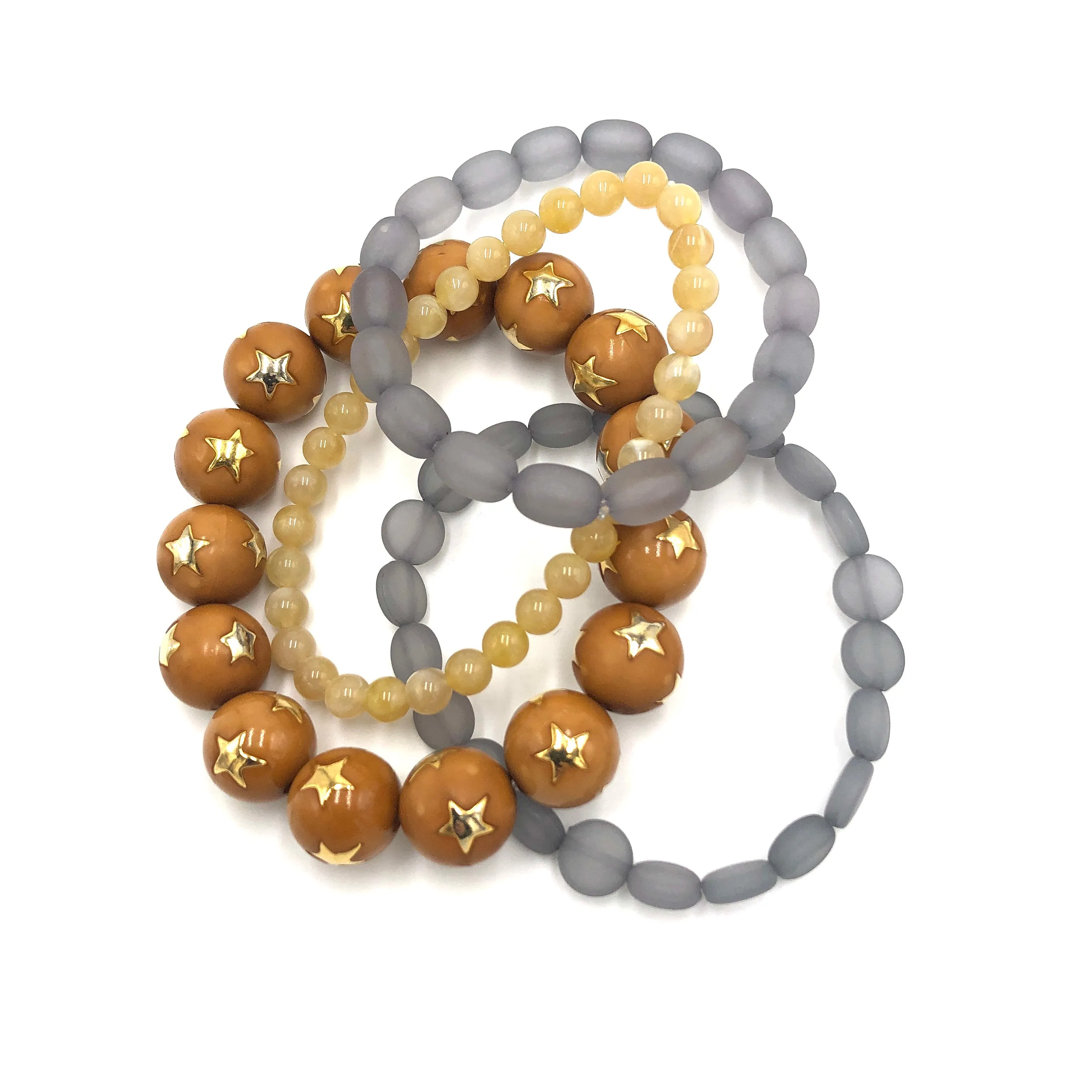 Caramel & Grey Star Stack & Stretch Bracelets Set