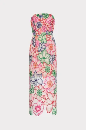 Cascading Floral Embroidered Midi Dress