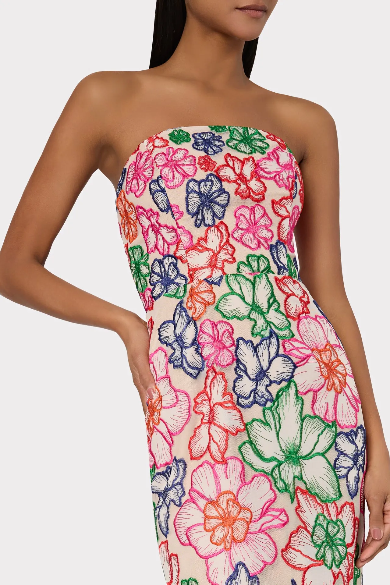 Cascading Floral Embroidered Midi Dress