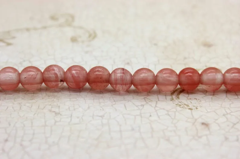 Cherry Quartz Smooth Round Gemstone Stretch Beaded Bracelet