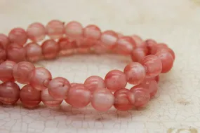 Cherry Quartz Smooth Round Gemstone Stretch Beaded Bracelet