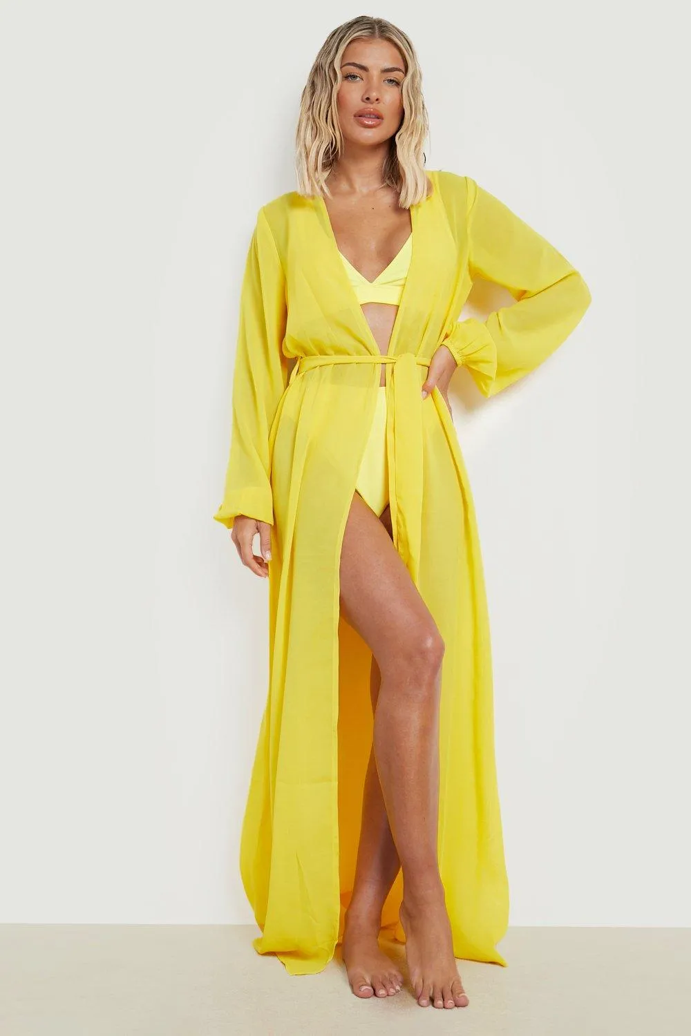 Chiffon Belted Beach Maxi Kimono