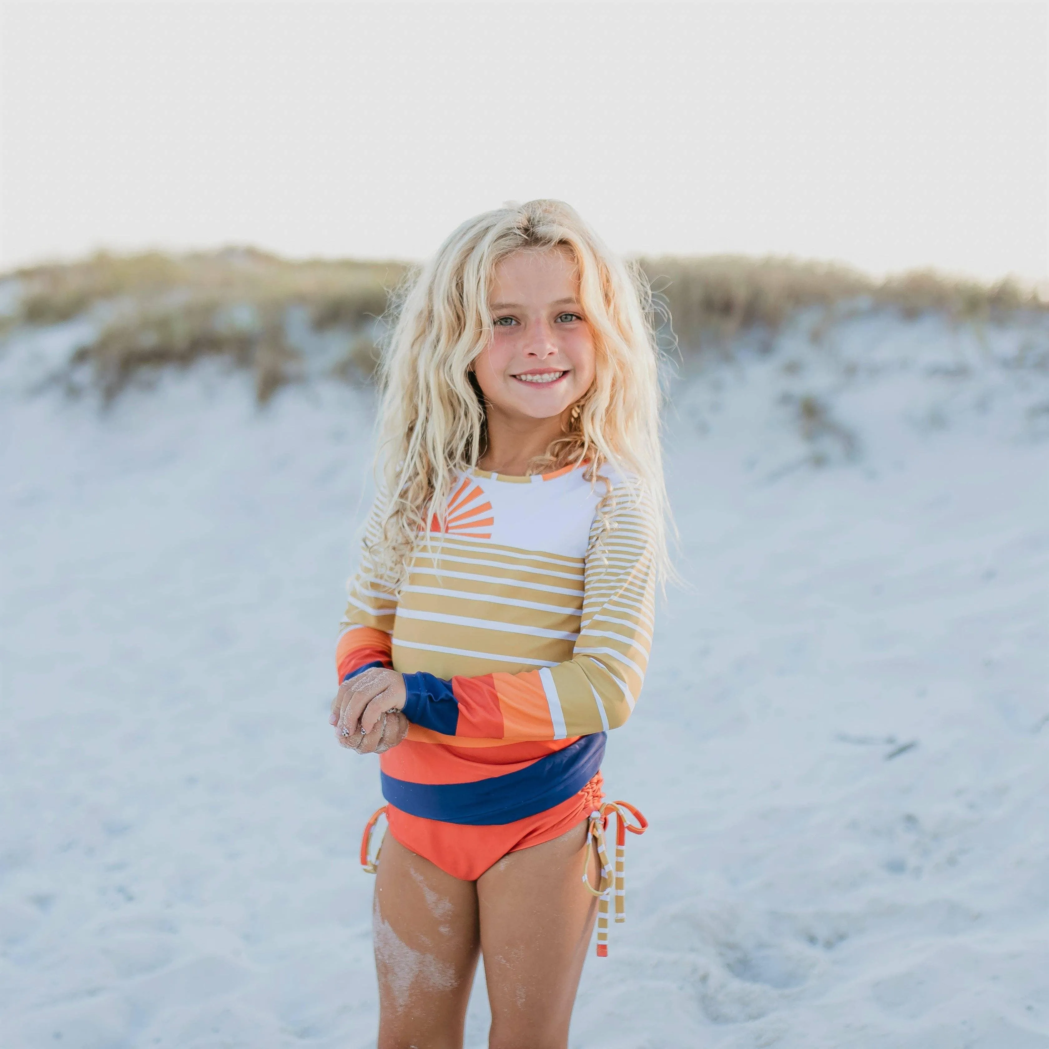 Coral Navy Sunset Rash Guard Swimsuit