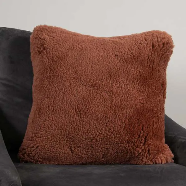 Coral Short Pile Sheepskin Square Cushion - Coral