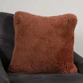 Coral Short Pile Sheepskin Square Cushion - Coral