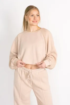 Cuddly Darling Tan Cropped Sweatshirt Top