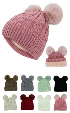 DBH3742 High Quality Winter Knit Beanie Lining Hat w/Pompom Pack 12pcs