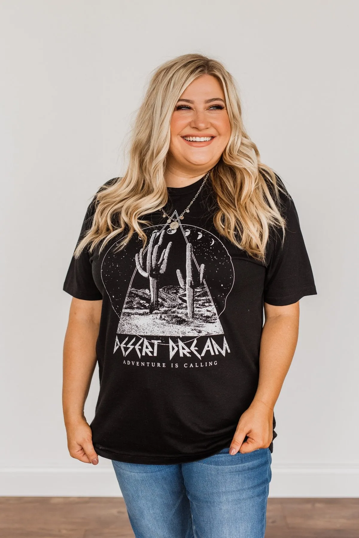 Desert Dream, Adventure Is Calling Graphic Top- Black