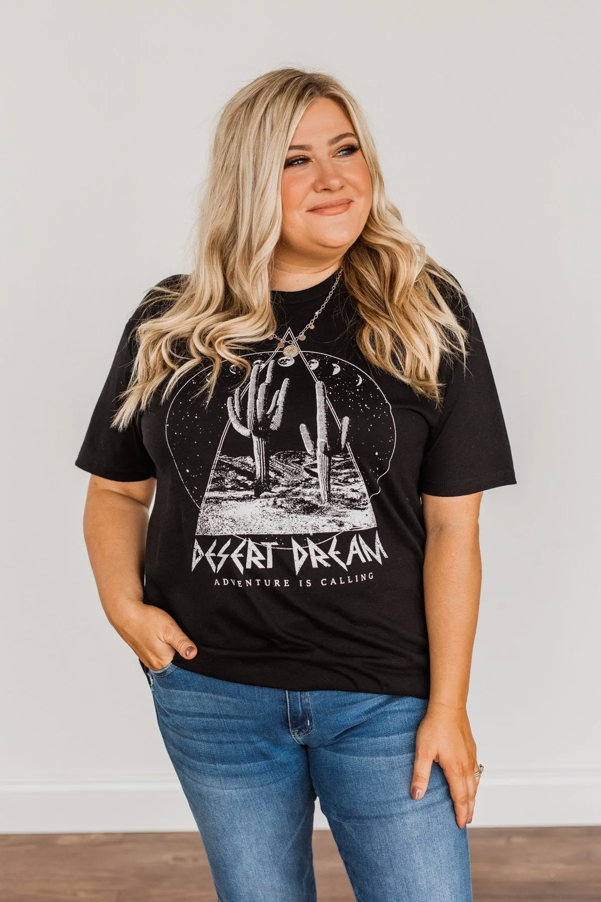 Desert Dream, Adventure Is Calling Graphic Top- Black