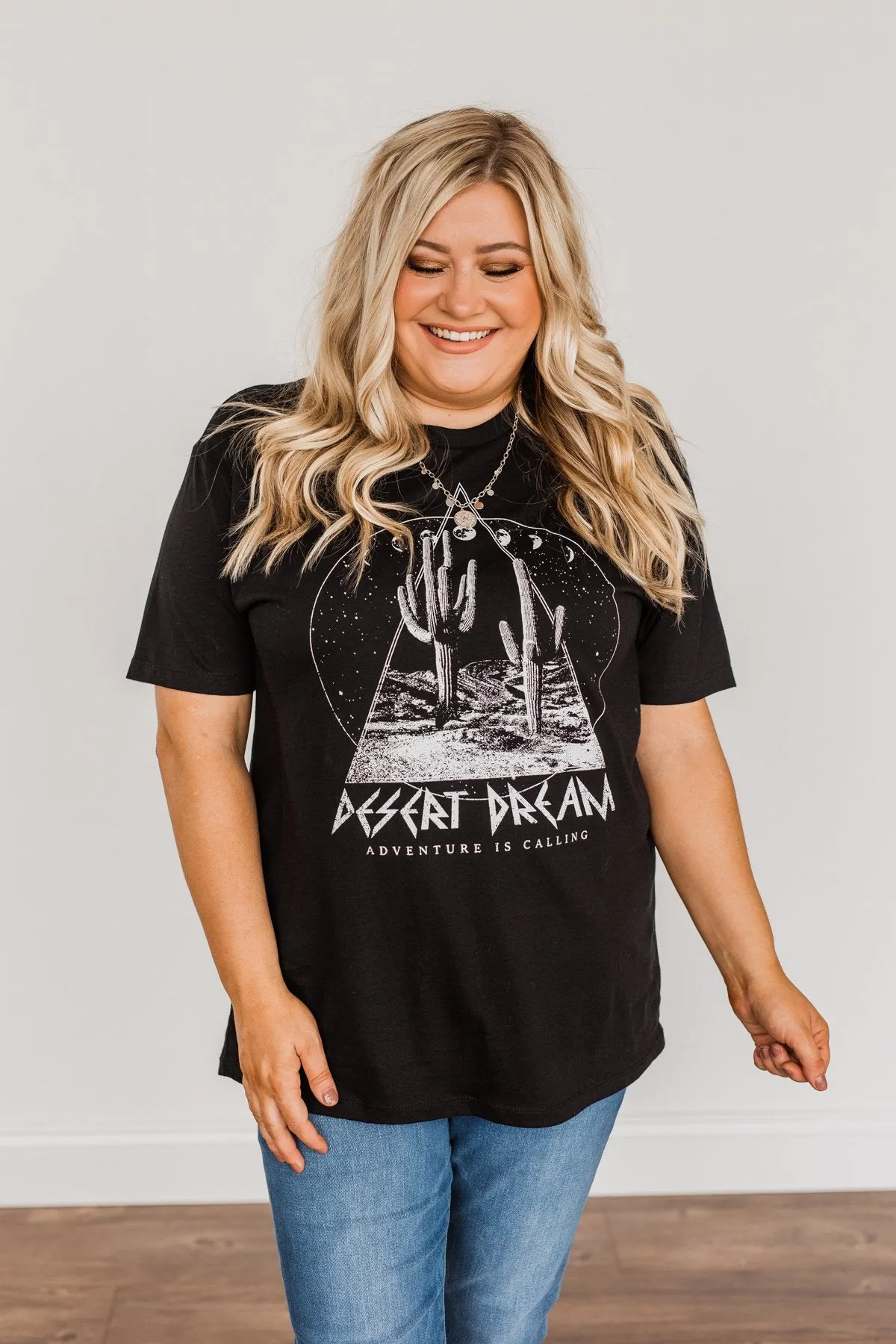 Desert Dream, Adventure Is Calling Graphic Top- Black