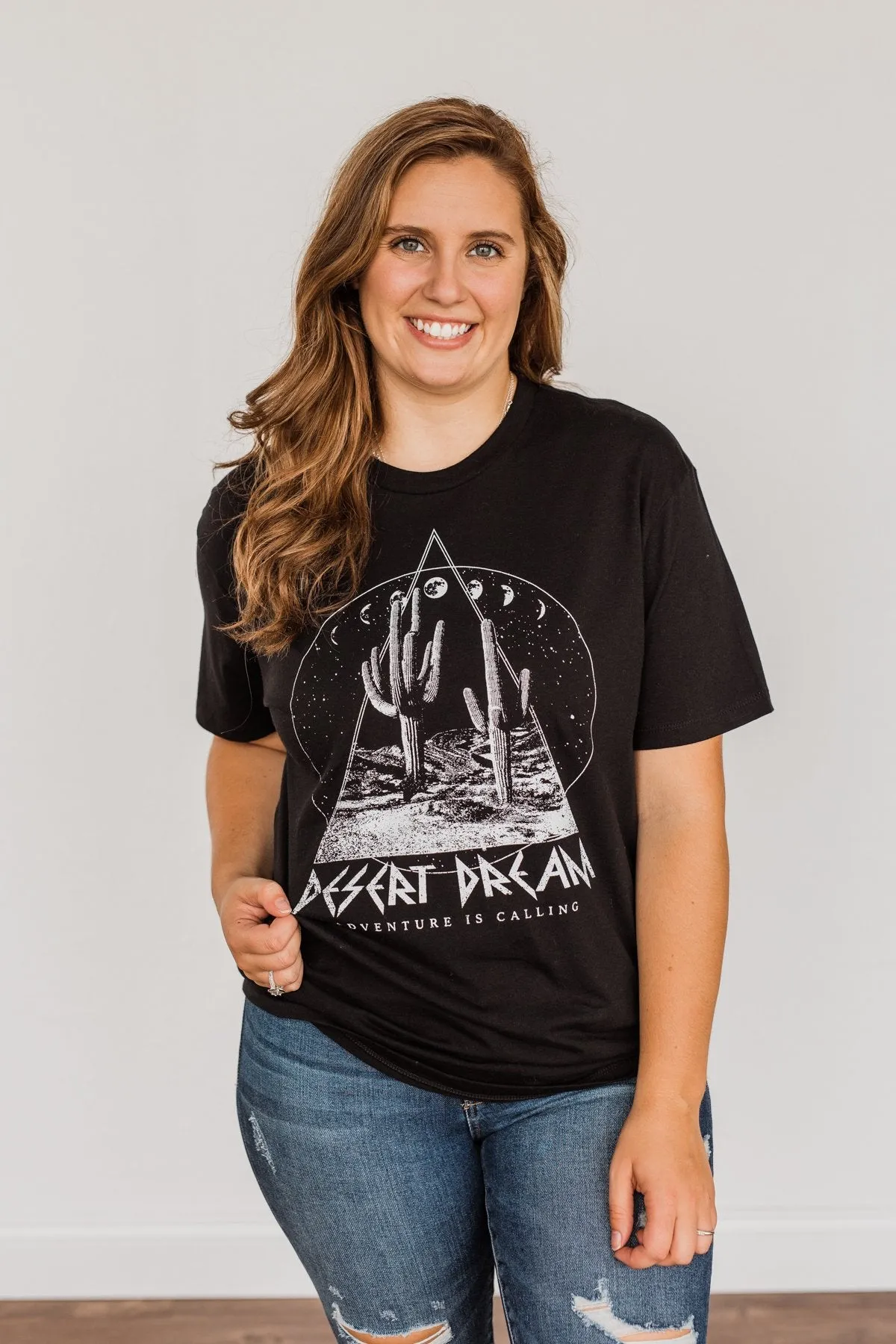 Desert Dream, Adventure Is Calling Graphic Top- Black