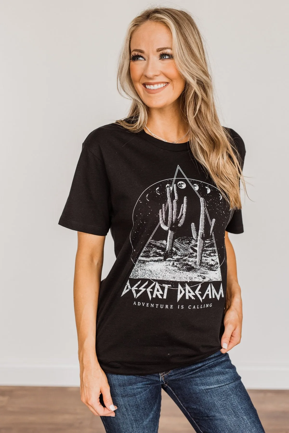 Desert Dream, Adventure Is Calling Graphic Top- Black