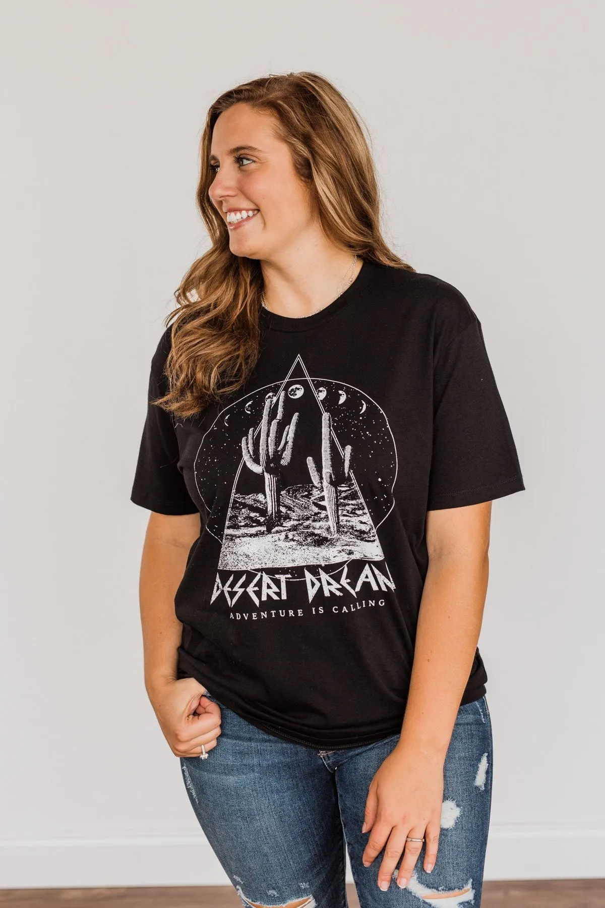 Desert Dream, Adventure Is Calling Graphic Top- Black