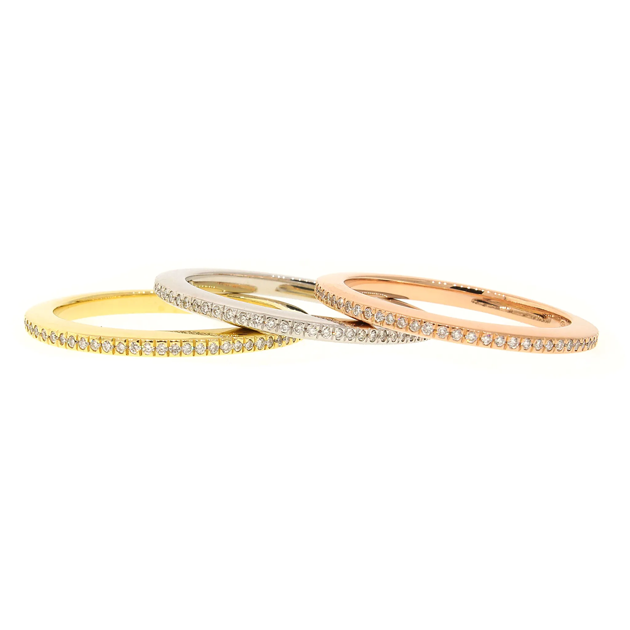 Diamond Stackable Rings in 18k Yellow, White & Rose Gold