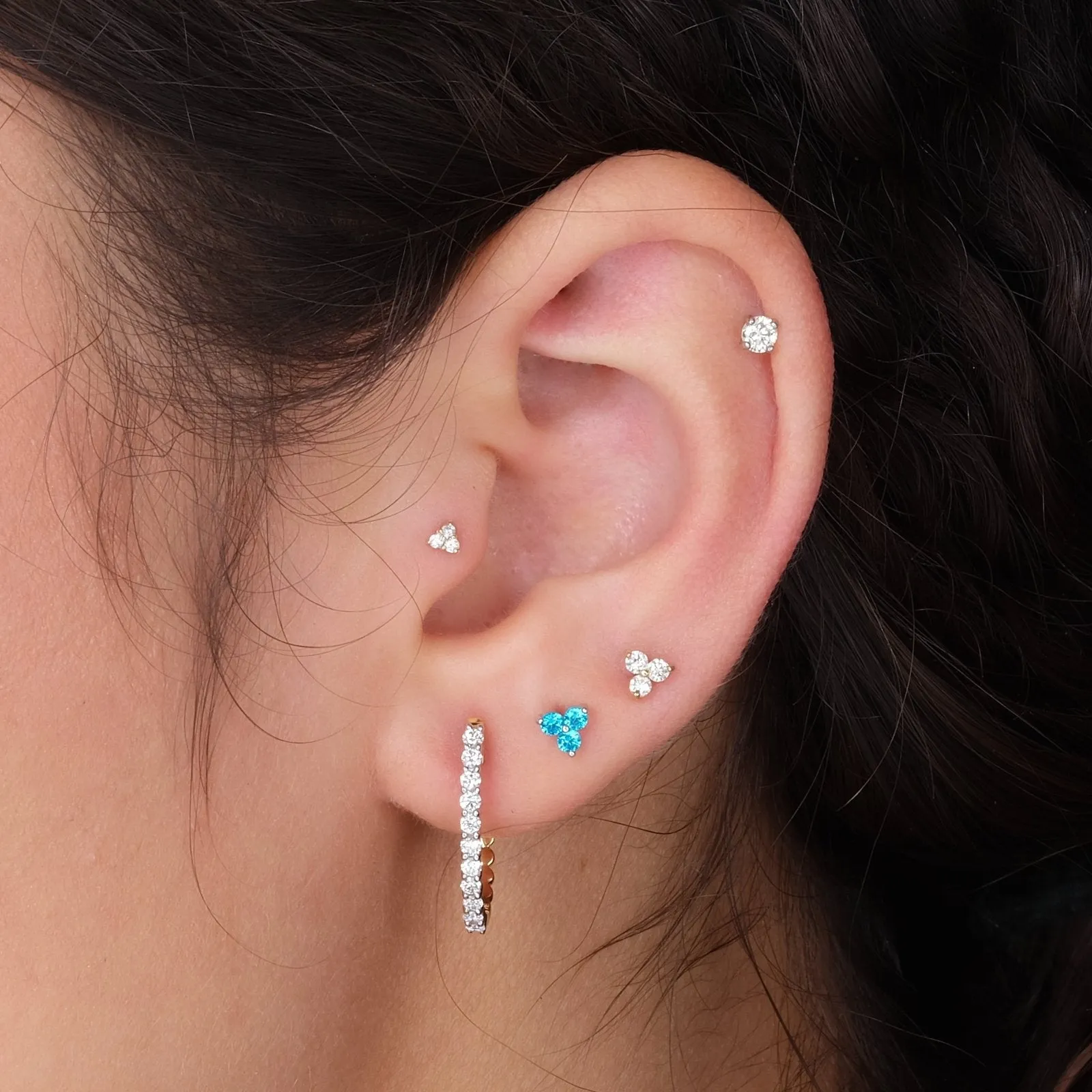 Diamond Trinity Cluster Flat Back Earring