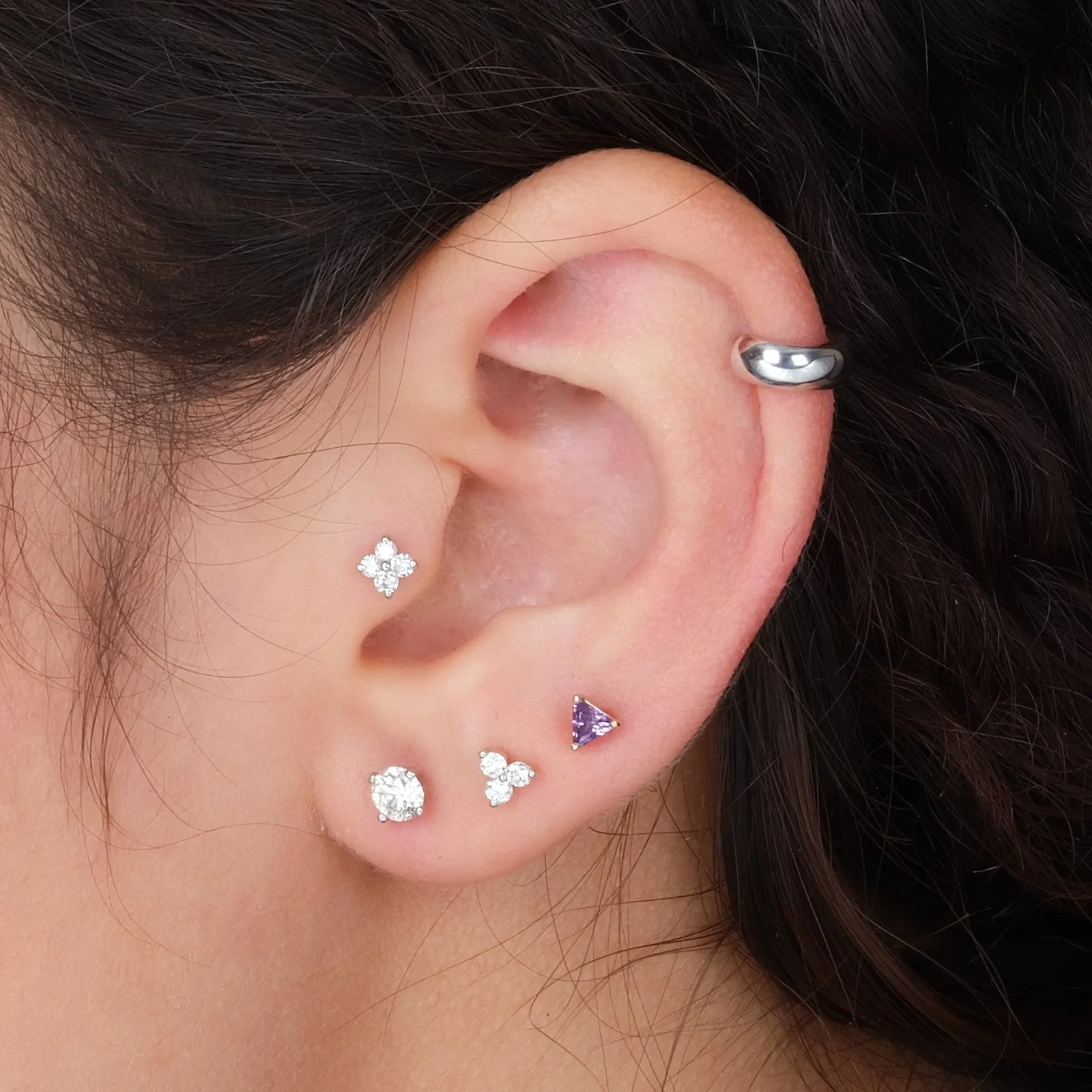 Diamond Trinity Cluster Flat Back Earring