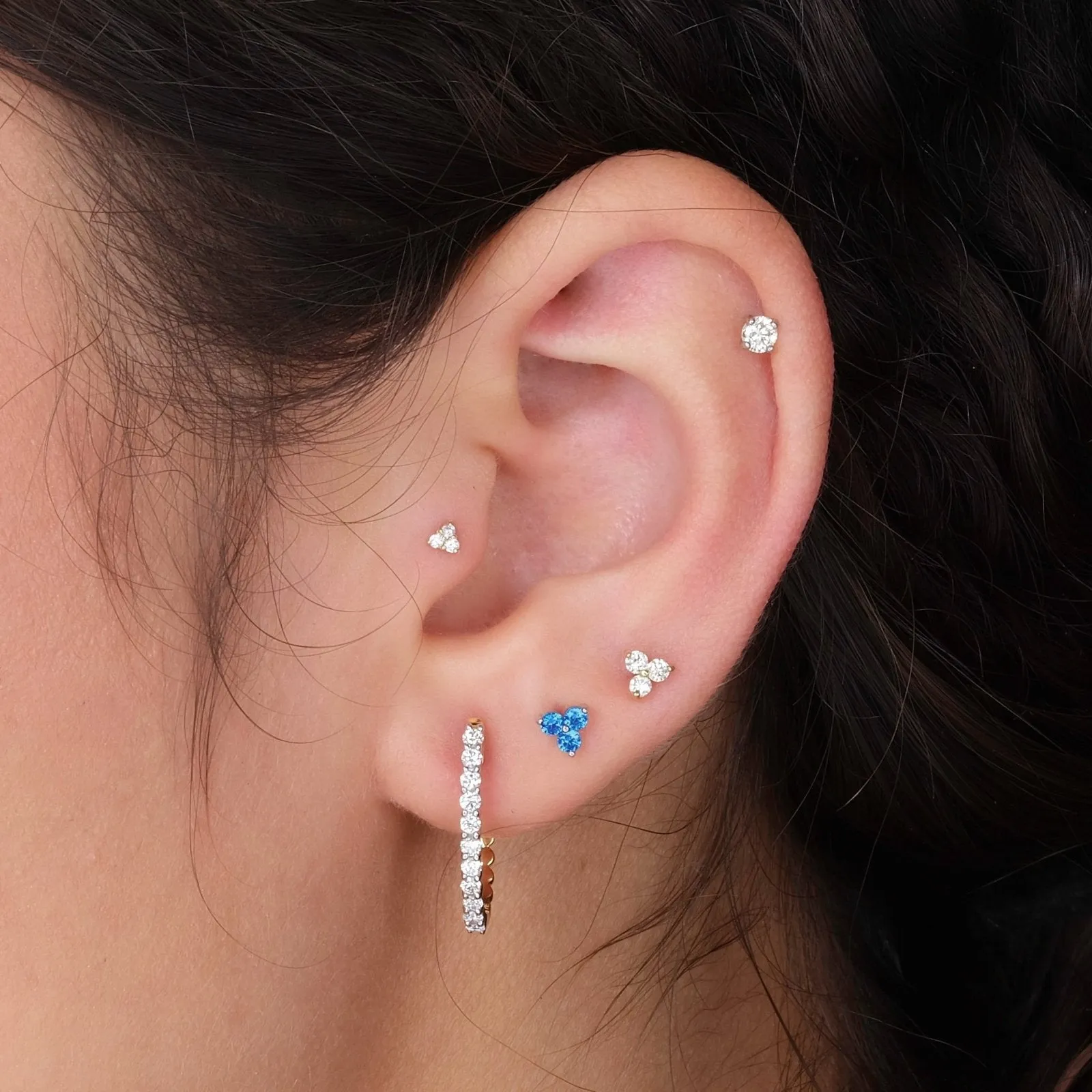 Diamond Trinity Cluster Flat Back Earring