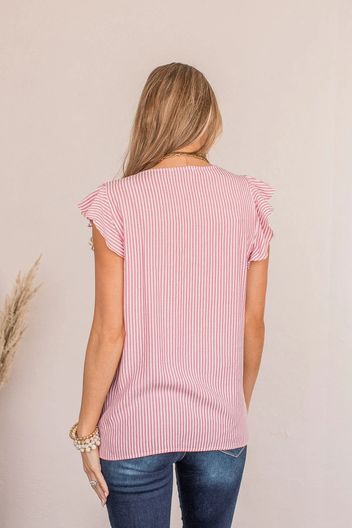 Done Hiding Striped Button Blouse- Pink