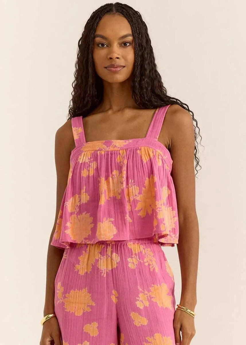 Dorean Sunshine Floral Top - Raspberry Sorbet